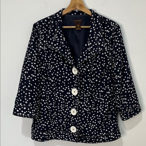 Multiples Women's Blazer Jacket Size L Navy Blue White Polka Dots Office Spring - Picture 10 of 11